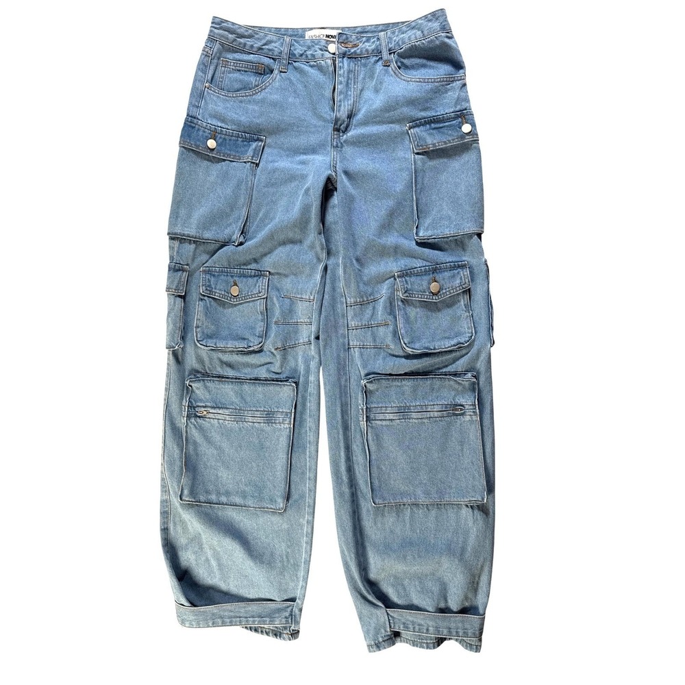 Women's Oversized Denim Cargo Light Wash Blue Jeans Pants Size 9 Cotton NWOT - Picture 3 of 9